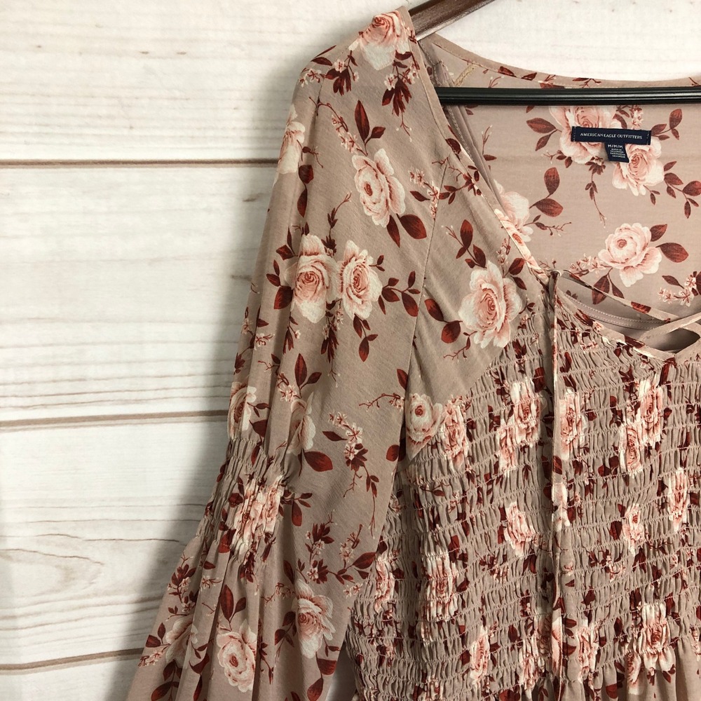American Eagle Floral Smocked Blouse Cottagecore Boho Top - Medium - Picture 6 of 14